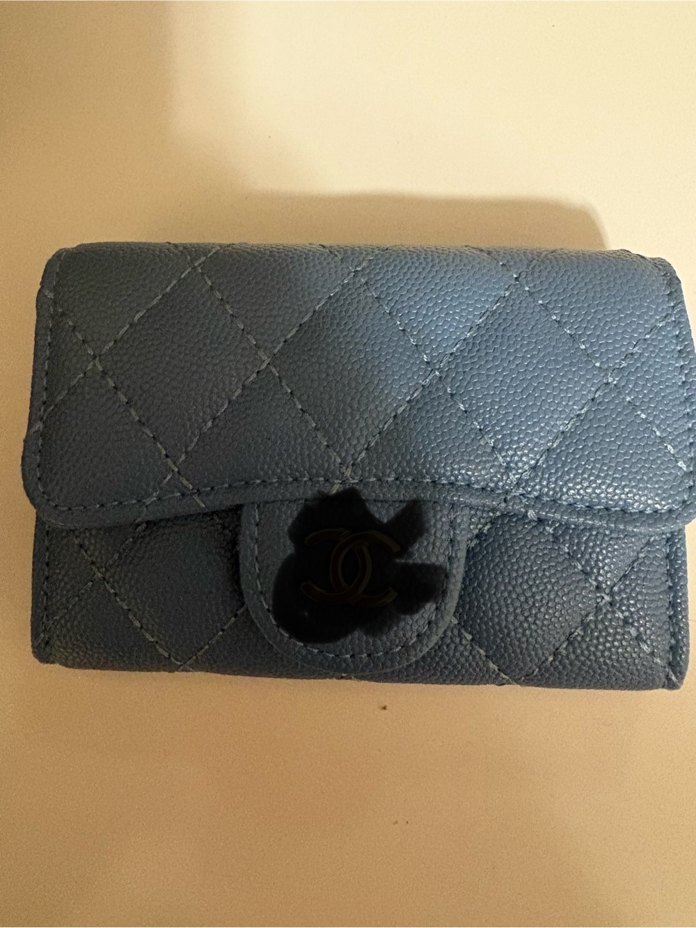 Quilted Small Wallet in Slate Blue Caviar faux Leather